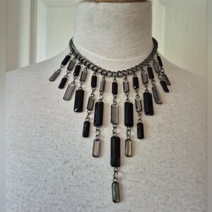 Sophisticated Black Waterfall Necklace with Geometric Beads